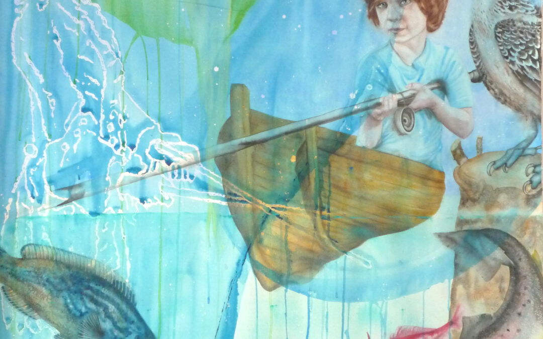 Les pieds dans l'eau, aquarelle sur papier, 113x150cm