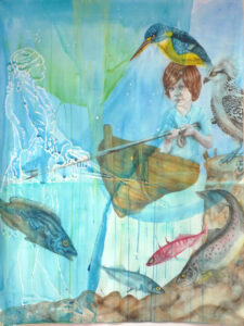 Les pieds dans l'eau, aquarelle sur papier, 113x150cm