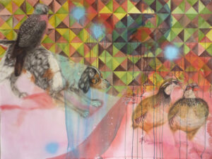 Points bleus, aquarelle sur papier, 150x113cm