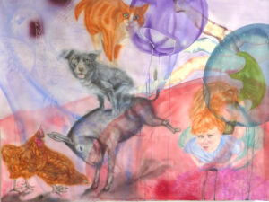 Saute-mouton, aquarelle sur papier, 113x150cm