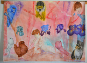 Faune rose, aquarelle sur papier, 113x155cm