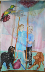 Chiens d'échasses, 7 février 2020, aquarelle sur papier, 113x180cm