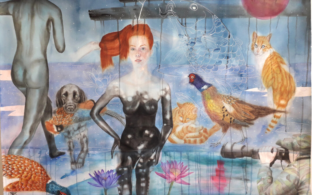 Femme à sa toilette, mars 2021, aquarelle sur papier, 113x160cm