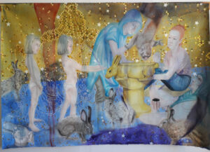 Lièvres de mai, aquarelle sur papier, 113x165cm