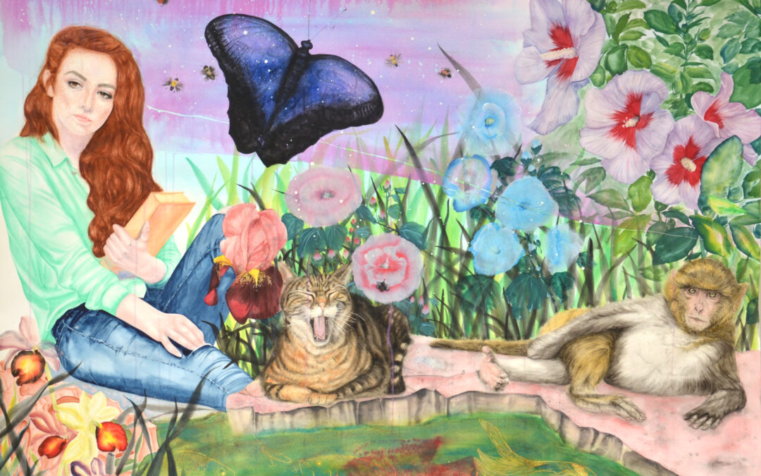 Pêche à la ligne, aquarelle sur papier, 113x150cm